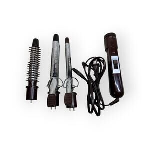 Vintage Brown & Chrome Hair Curling Iron Set - Interchangeable Barrels - Retro